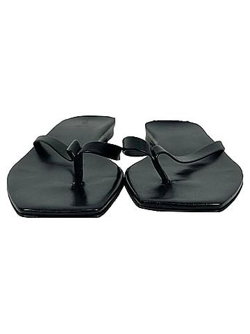 aeydē  Aeyde Square-Toe Thong Slide Flat Sandals in Black Leather (view 2)
