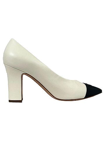 Chanel  Chanel CC Pointed Cap-Toe Pumps in White Leather (view 1)