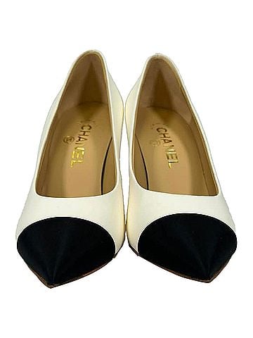 Chanel  Chanel CC Pointed Cap-Toe Pumps in White Leather (view 2)