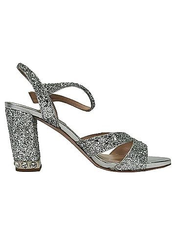 Miu Miu Miu Miu Crystal-Embellished Leather Sandals in Silver Glitter (view 1)
