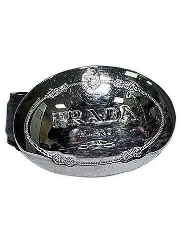 Prada Prada Oval Engraved Logo Belt in Black Saffiano Leather (view 1)