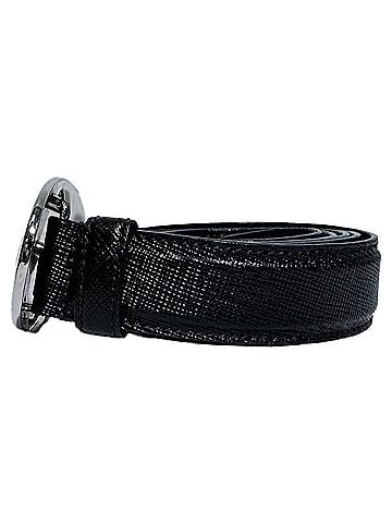 Prada Prada Oval Engraved Logo Belt in Black Saffiano Leather (view 2)
