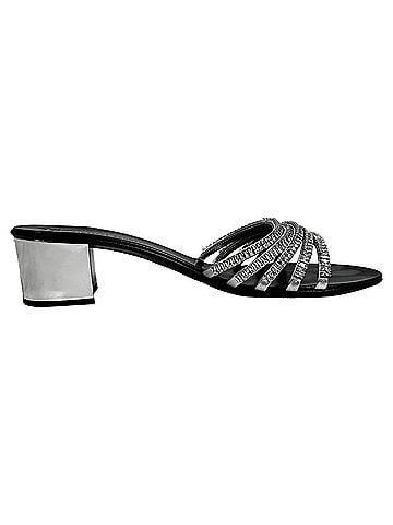 Giuseppe Zanotti  Giuseppe Zanotti Rhinestone-Embellished Slide Sandal Heels in Silver Leather (view 1)