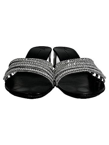 Giuseppe Zanotti  Giuseppe Zanotti Rhinestone-Embellished Slide Sandal Heels in Silver Leather (view 2)