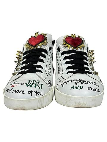 Dolce & Gabbana Dolce & Gabbana Printed Portofino Sneakers in White Leather (view 2)
