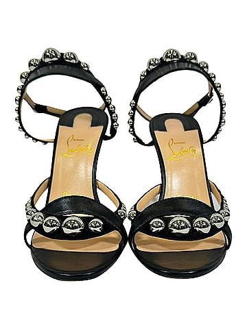 Christian Louboutin  Christian Louboutin Galeria Studded Sandal Heels in Black Leather (view 2)