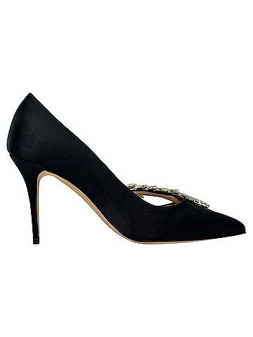 Manolo Blahnik  Manolo Blahnik Nadira Embellished Pumps in Black Satin (view 1)