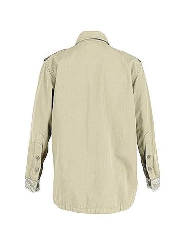 Saint Laurent Saint Laurent Embellished Cuff Military Jacket in Light Khaki Cotton  (view 2)