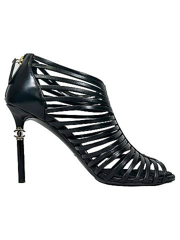 Chanel  Chanel CC Caged Sandal Heels in Black Leather (view 1)