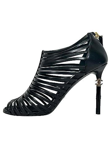 Chanel  Chanel CC Caged Sandal Heels in Black Leather (view 2)