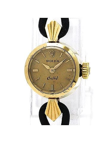Rolex ROLEX Orchid 18K Gold Leather Mechanical Ladies Watch 6090A Vintage (view 1)