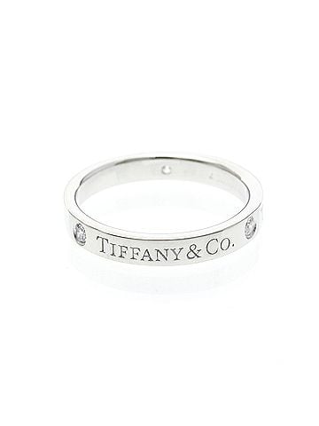 Tiffany & Co. Tiffany Flat Band Ring With 3 Diamonds Platinum Fashion Diamond Band Ring Silver (view 1)