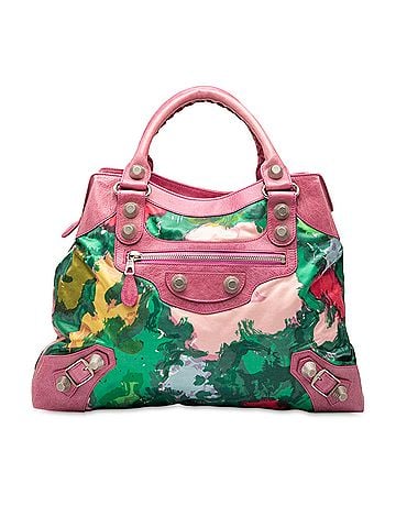 Balenciaga Lambskin and Satin Floral Print Motocross Giant 21 Brief Satchel (view 1)