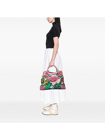 Balenciaga Lambskin and Satin Floral Print Motocross Giant 21 Brief Satchel (view 2)