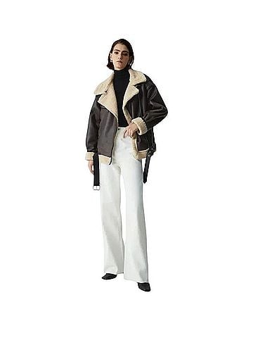 Commense Classic Sherpa Lined Shearling Leather Flight Jacket Jacket (view 1)