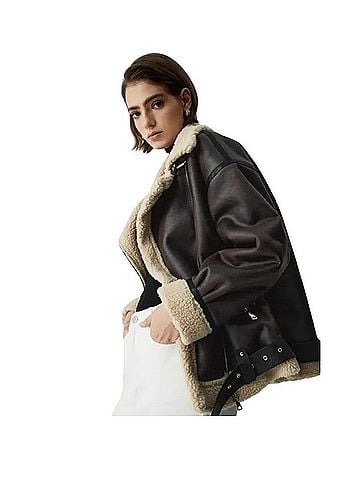 Commense Classic Sherpa Lined Shearling Leather Flight Jacket Jacket (view 2)