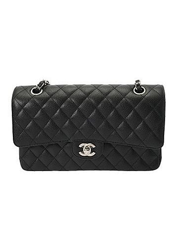 Chanel CHANEL Matelassé Double Flap Chain Shoulder Bag 25 Black A01112 Women's Caviar Skin A Rank Used Ginzo (view 1)