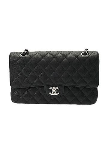Chanel CHANEL Matelassé Double Flap Chain Shoulder Bag 25 Black A01112 Women's Caviar Skin A Rank Used Ginzo (view 1)