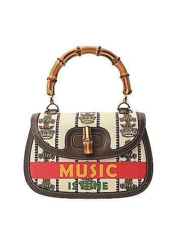 Gucci GUCCI Bamboo 2-Way Handbag, Sony 100th Anniversary Model, White/Brown, 681173, Women's, Canvas/Calfskin, Used, Grade A, Ginzo (view 2)