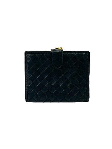 Bottega Veneta BOTTEGA VENETA Vintage Intrecciato Leather Bi-fold Wallet with Clasp Closure, Black, 18775 (view 1)