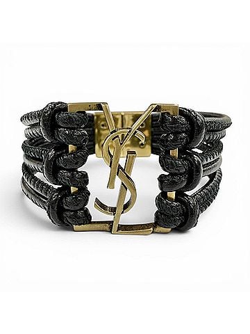 Saint Laurent SAINT LAURENT Babylon Cord YSL Logo Leather Bracelet, Black with Gold Hardware, Size S, Women's, Box and Dust Bag. (view 1)