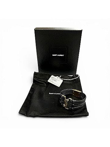 Saint Laurent SAINT LAURENT Babylon Cord YSL Logo Leather Bracelet, Black with Gold Hardware, Size S, Women's, Box and Dust Bag. (view 2)