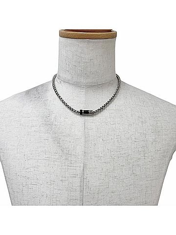 Louis Vuitton LOUIS VUITTON M62588 Monogram Eclipse Collier Chain Necklace, Silver, Made in Italy, Men's (view 2)