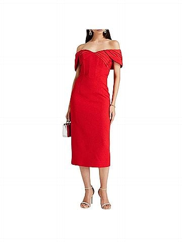 Rebecca Vallance REBECCA VALLANCE Chiara off-the-shoulder cloqué and taffeta midi dress Cocktail Dress (view 1)