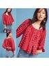 kopal 100% Cotton Floral Polka Dots Red White Long Sleeve T-Shirt Size XS - photo 3