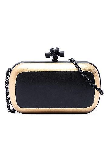 Bottega Veneta Bicolor Gilded Waxed Leather Knot Clutch with Chain (view 1)