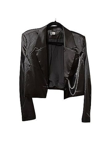 Divided by H&M Black Satin Blazer with Chain Accent Blazer (view 1)