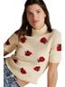 Anthropologie Print Ivory Red Multi Color Pullover Sweater Size M - photo 1