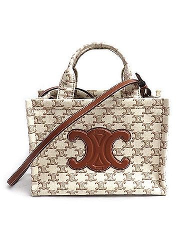 Céline CELINE Triomphe Small Cabas Thais 2-Way Shoulder Bag, Beige/Brown, 199162FRF.01BC, Women's (view 1)