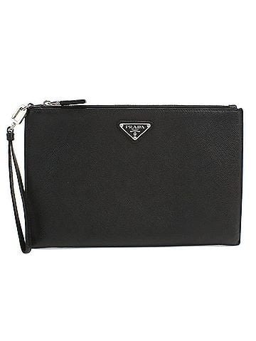 Prada PRADA Saffiano Leather Clutch Bag for Men, Black (view 1)