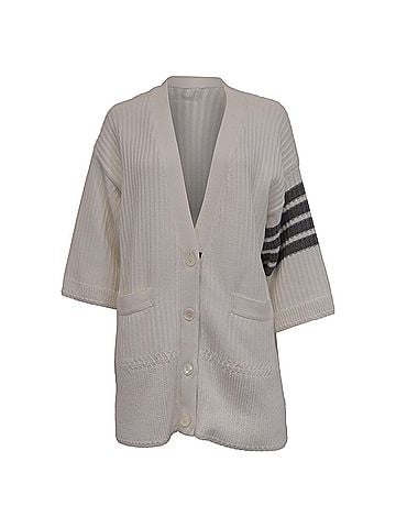 Thom Browne Thom Browne Stripe Oversized Cardigan in White Cotton (view 1)