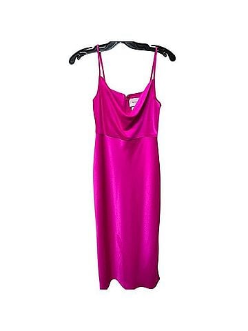 BHLDN BHLDN Fuchsia Satin Midi Dress Casual Dress (view 1)