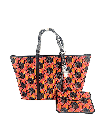 MCM Orange/Red Cubic Logo Jacquard Medium Leather Trim Tote Bag (view 1)