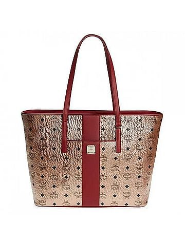 MCM Anya Champagne Gold Monogram Visetos Canvas Medium Tote Bag (view 1)