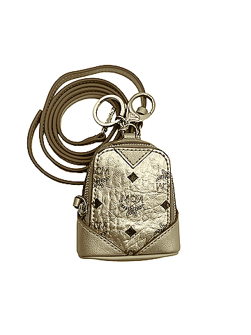MCM Berlin Gold Visetos Charm Key Ring Mini Crossbody Bag (view 1)
