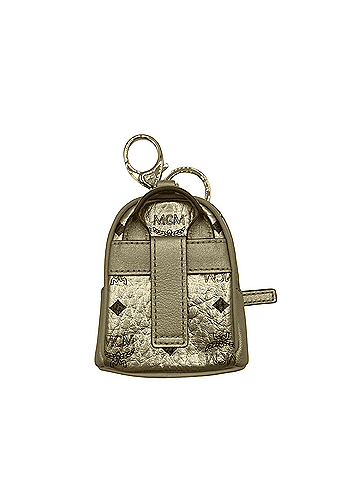 MCM Berlin Gold Visetos Charm Key Ring Mini Crossbody Bag (view 2)