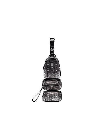 MCM Black Silver Gradien Visetos Trey 4-in-1 Sling Crossbody Belt Bag (view 1)