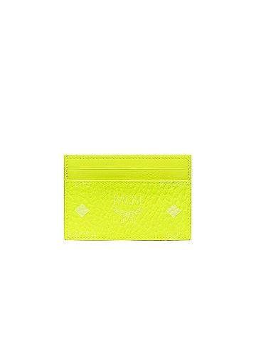 MCM Women's Neon Yellow Visetos Coated Canvas Card Case Holder (view 2)