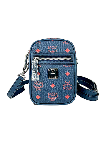 MCM Deep Blue Visetos Red Logo Small Crossbody Bag (view 2)