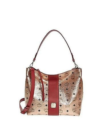 MCM Klara Champagne Gold Visetos Medium Hobo Crossbody Bag (view 1)