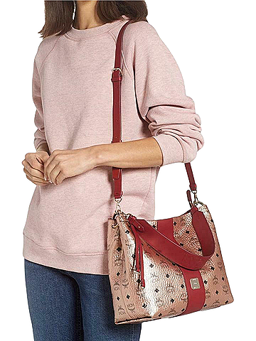 MCM Klara Champagne Gold Visetos Medium Hobo Crossbody Bag (view 2)