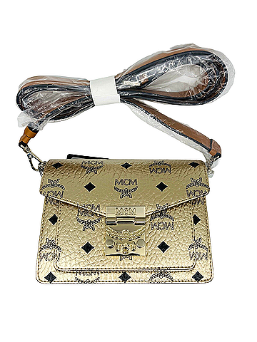 MCM Patricia Mini Berlin Gold Coated Canvas Crossbody Bag (view 1)