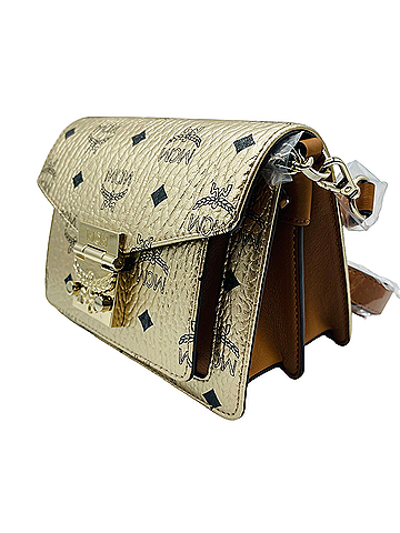 MCM Patricia Mini Berlin Gold Coated Canvas Crossbody Bag (view 2)
