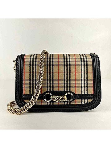 Burberry House Check Canvas Small Chain Link Shoulder Bag (view 2)