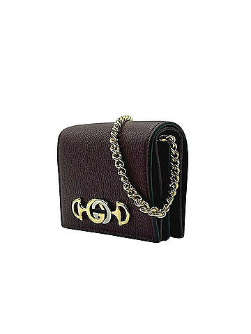 Gucci Zumi Burgundy Leather Gold Chain Bi-Fold Mini Wallet (view 2)
