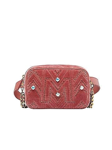 MCM Women's Pink Velvet Crystal Studs Crossbody Camera Bag (view 1)